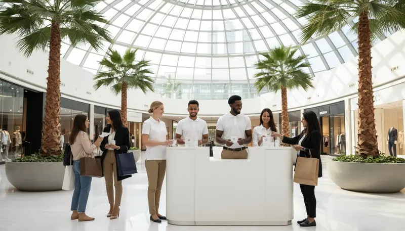 Promotional staff in Dubai at a mall brand activation offering product samples
